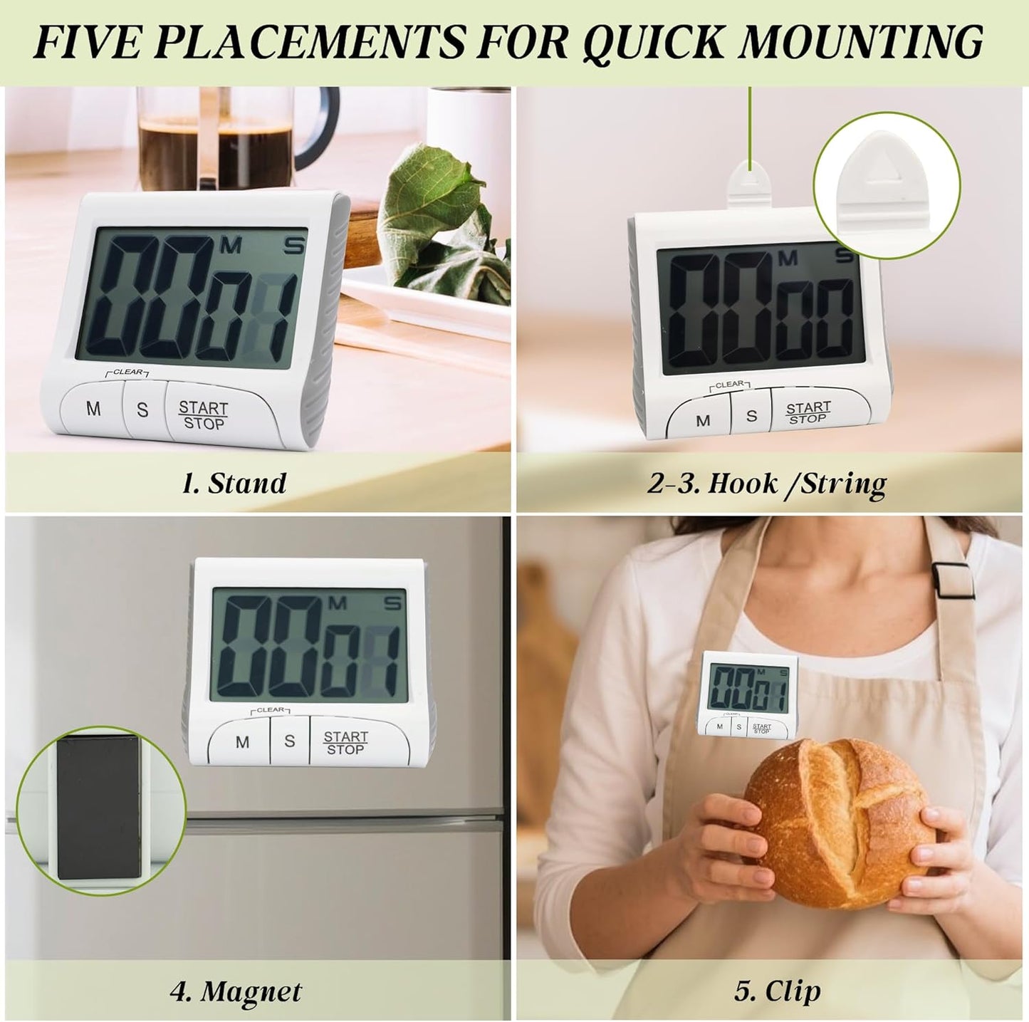Large LCD Display Kitchen Timer -Magnetic Digital Timers,Loud Alarm,Memory and Fast Forward Function,Cooking Timers for Kitchen,Gym, Meeting, Classroom,Study,Work,Outdoor Activities(Black)