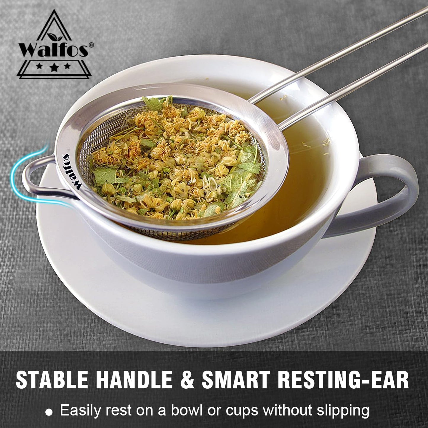 Walfos Fine Mesh Strainer Set of 3, Stainless Steel Wire Strainers for Kitchen, Multipurpose Metal Fine Sieve with Handle, Perfect for Food, Rice, Quinoa, 2.7", 4.6", 7"