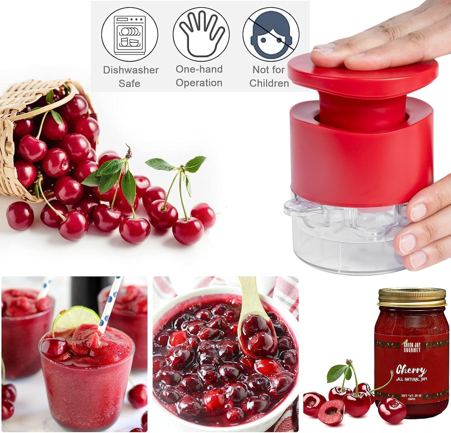 Cherry Pitter Tool 7-in-1, Portable Cherries Seed Remover, Fruit Pit Core Remover for Make Fresh Cherry Dishes, Cherry Pie and Jam and Cocktail Cherries