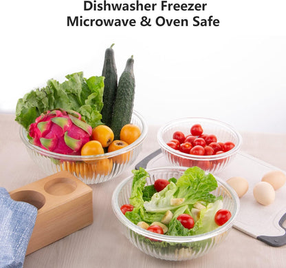 WhiteRhino Glass Mixing Bowls Glass Bowls with Lids Set(4.5QT,2.7QT, 1.1QT),Large Salad Bowls,glass mixing bowl Space-Saving Nesting Storage bowls for Cooking,Baking,Prepping,Dishwasher Safe