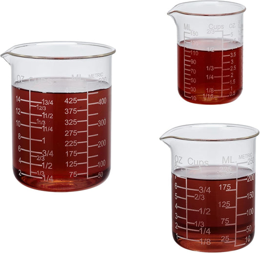 Ackers Etched Graduated Glass Measuring Cup - V-Shaped Spout- High Borosilicate Glass Measuring Cup for Kitchen or Dining, Easy to Read, 250ml (8oz, 1 Cup)