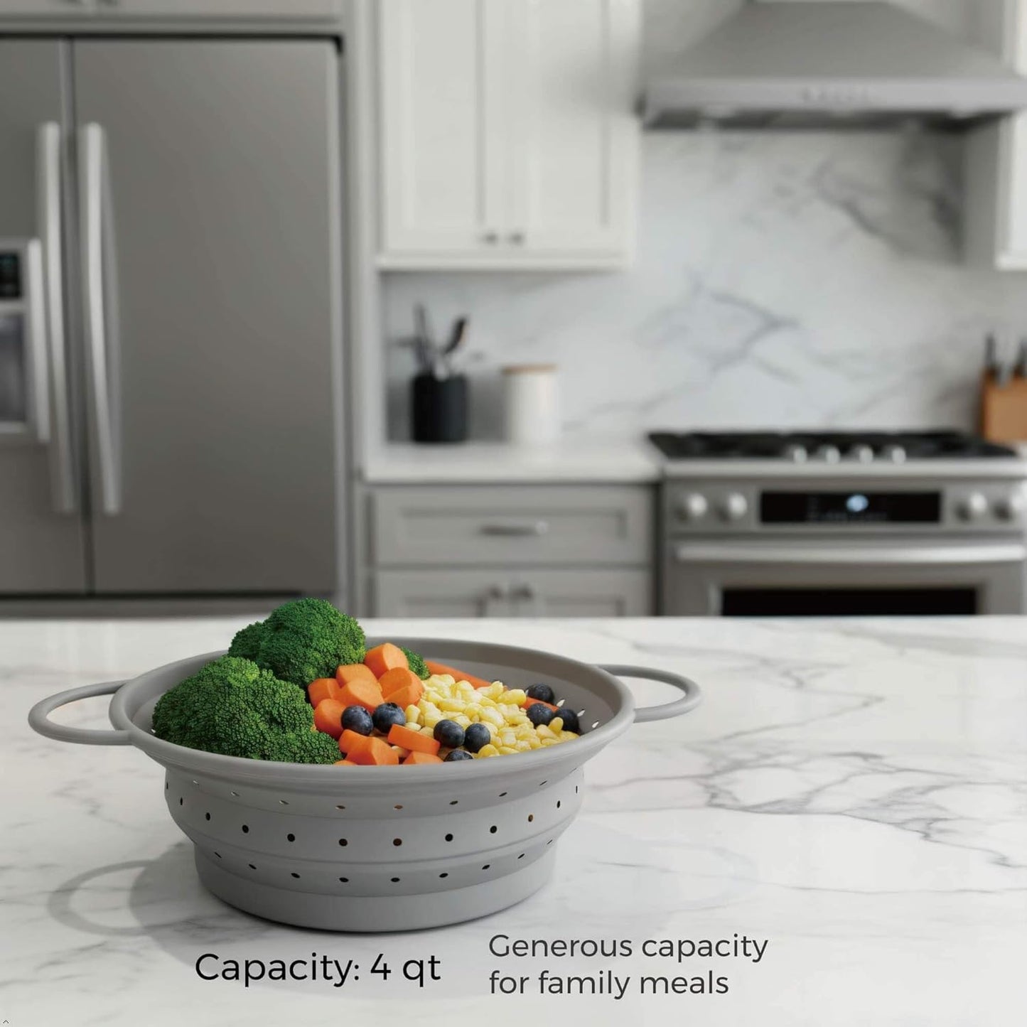 2-Quart Silicone Collapsible Colander – For Kitchen Use, Pasta Strainer, Strainers & Collapsible Strainers (Slate Gray, 2-Quart)