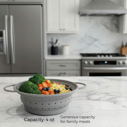 2-Quart Silicone Collapsible Colander – For Kitchen Use, Pasta Strainer, Strainers & Collapsible Strainers (Slate Gray, 2-Quart)