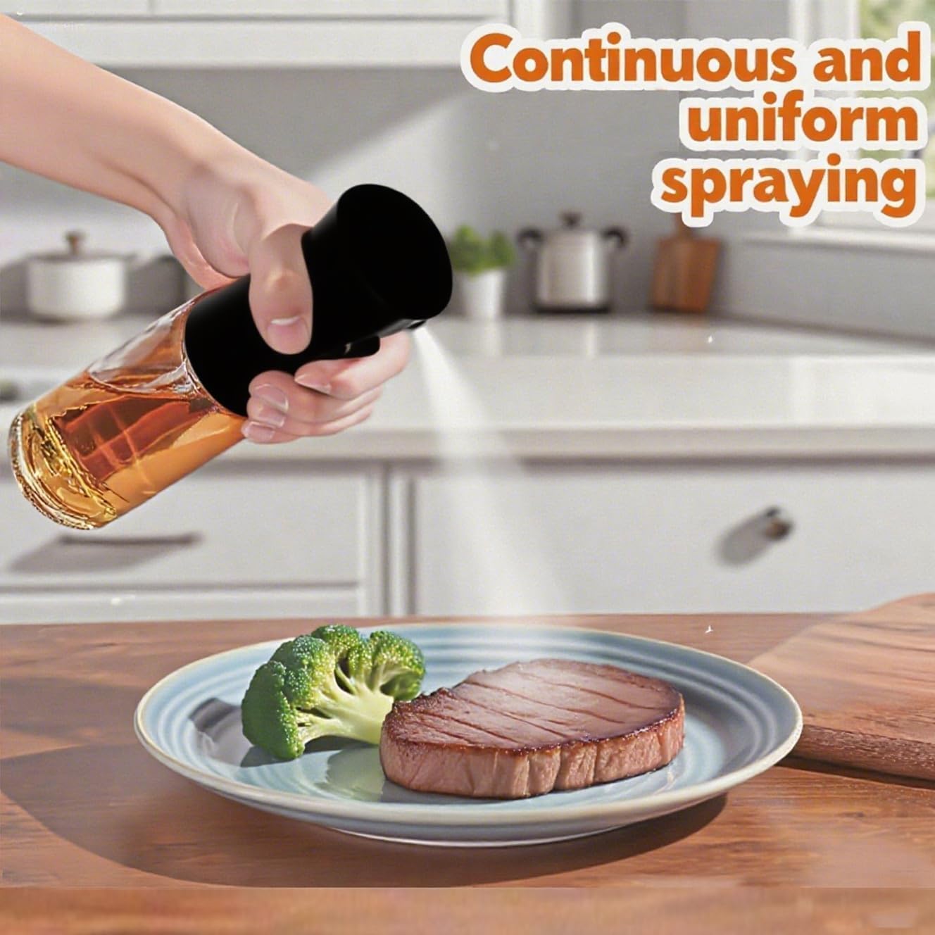 Olive Oil Sprayer for Cooking, 220ml Glass Oil Dispenser for Kitchen Gadgets, Food Grade Premium Spray Bottle, Continuous Spray with Portion Control, for Salad, Frying, BBQ (Black)