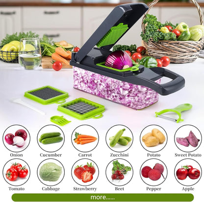 16 in 1 Vegetable Chopper and Food Chopper with Container, Onion Slicer Cutter Dicer, Veggie Cutter with 7 Blades for Carrot Salad Garlic Potato (Design 2)