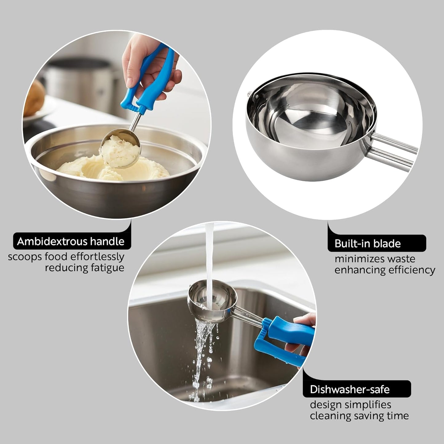 Restaurantware Ice Cream Scoop 1 Case 3.75 oz Stainless Steel Portioner Commercial Kitchen Tool Comfortable Grip Dishwasher-Safe Ambidextrous Handle