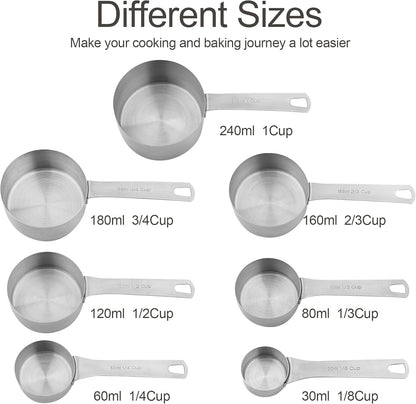 Smithcraft Measuring Cups and Spoons Set 15, Metric & US 18/8 Stainless Steel Measuring Cups and Spoons Set for Baking & Kitchen, 6 Measure Cups & 7 Spoons Leveler & Measure Equivalents for Dry&Liquid
