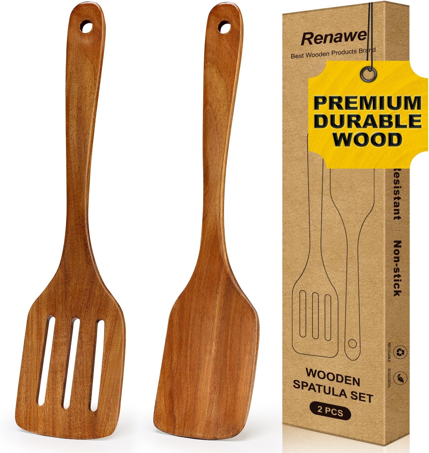 2 Pack Wooden Spurtle for Sourdough Starter Wood Thin Spatula Mixing Tool Sour Dough Whisk Mixer Warmer Bread Accessories Jar Spatula Sourdough Scraper Stirrer Skinny Spatula Spurtle Sourdough Gifts