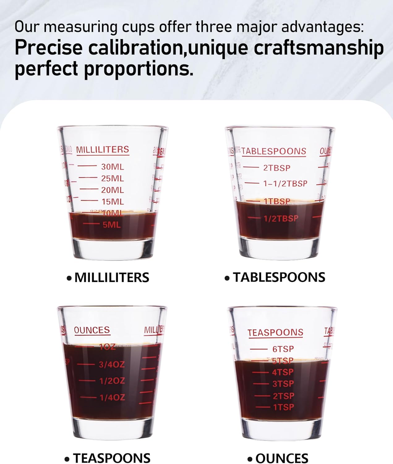 SAIAOKJ Shot Glasses Measuring Cup Set 2PACK Espresso Shot Glasses Liquid Heavy Glass 26-Incremental Measurement 1 OZ, 2 TBS, 6 TSP, 30 ML Kitchen Tools (Red)