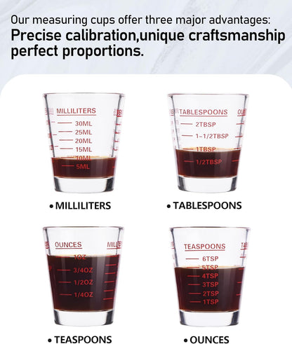 SAIAOKJ Shot Glasses Measuring Cup Set 2PACK Espresso Shot Glasses Liquid Heavy Glass 26-Incremental Measurement 1 OZ, 2 TBS, 6 TSP, 30 ML Kitchen Tools (Red)