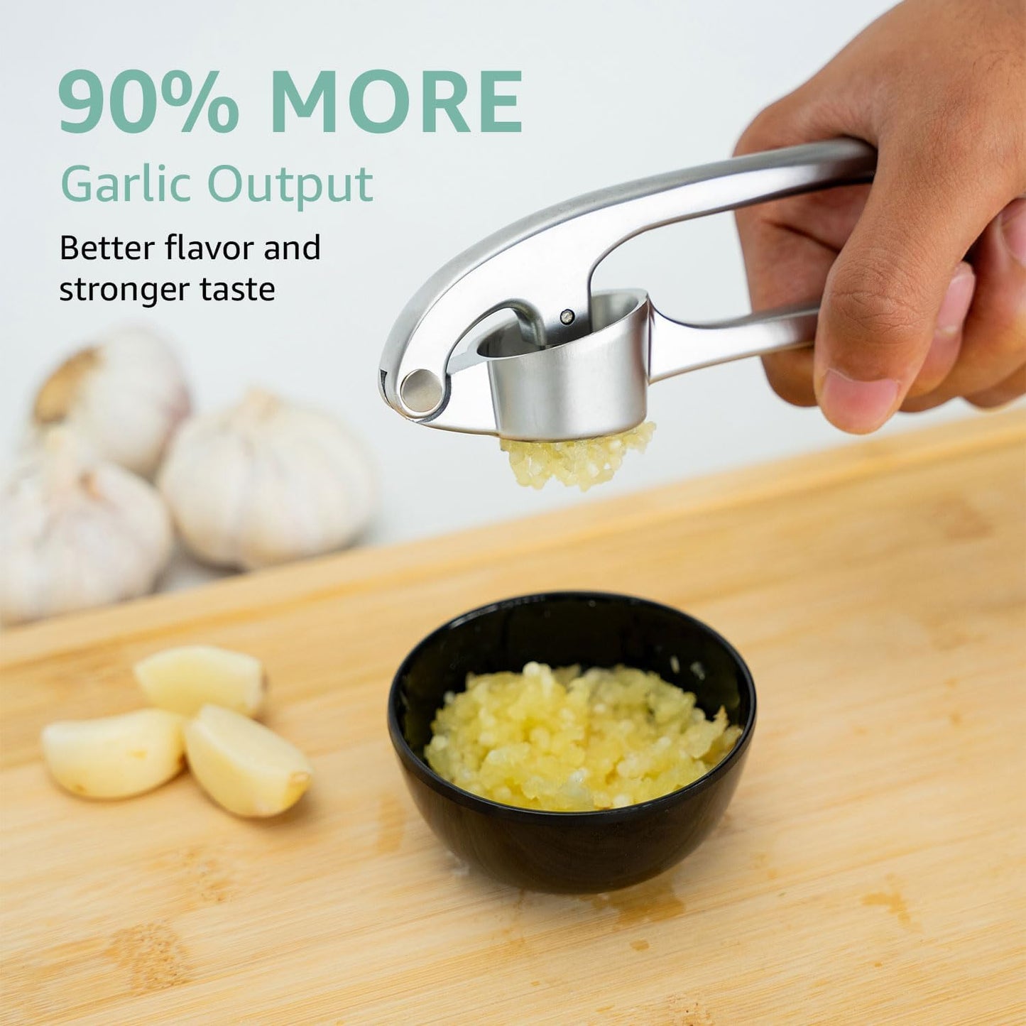 Garlic Press Crusher & Mincer – Easy Squeeze Ergonomic Handle, Heavy Duty Zinc Alloy, Dishwasher Safe, Includes Peeler & Cleaning Brush – Garlic Ginger Crusher Tool (Black)