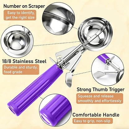 Fayomir 2 oz Scoop, Cookie Scoop for Baking, 2 oz Ice Cream Scoop with Trigger, #16 Disher, Portion Scoop, Blue Handle, Food Scoop for Ice Cream, Muffin, Cupcake Batter, Mashed Potato, Cookie Dough