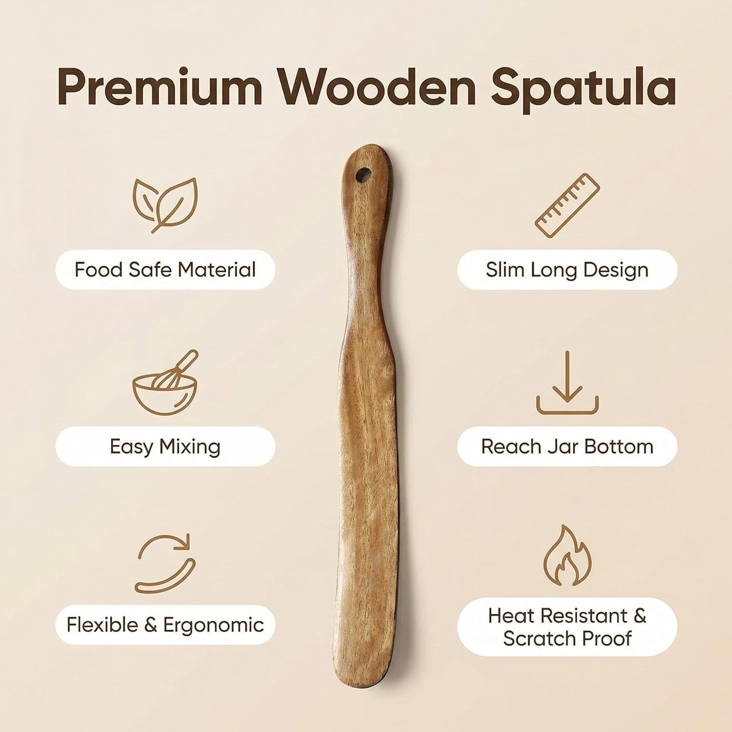 Skinny Spurtle for Sourdough Starter, Mixing,Reaching Bottom of Jars,Dough Whisk,Long Handle Wooden Spatula, Spurtles Kitchen Tools for NonStick Cookware