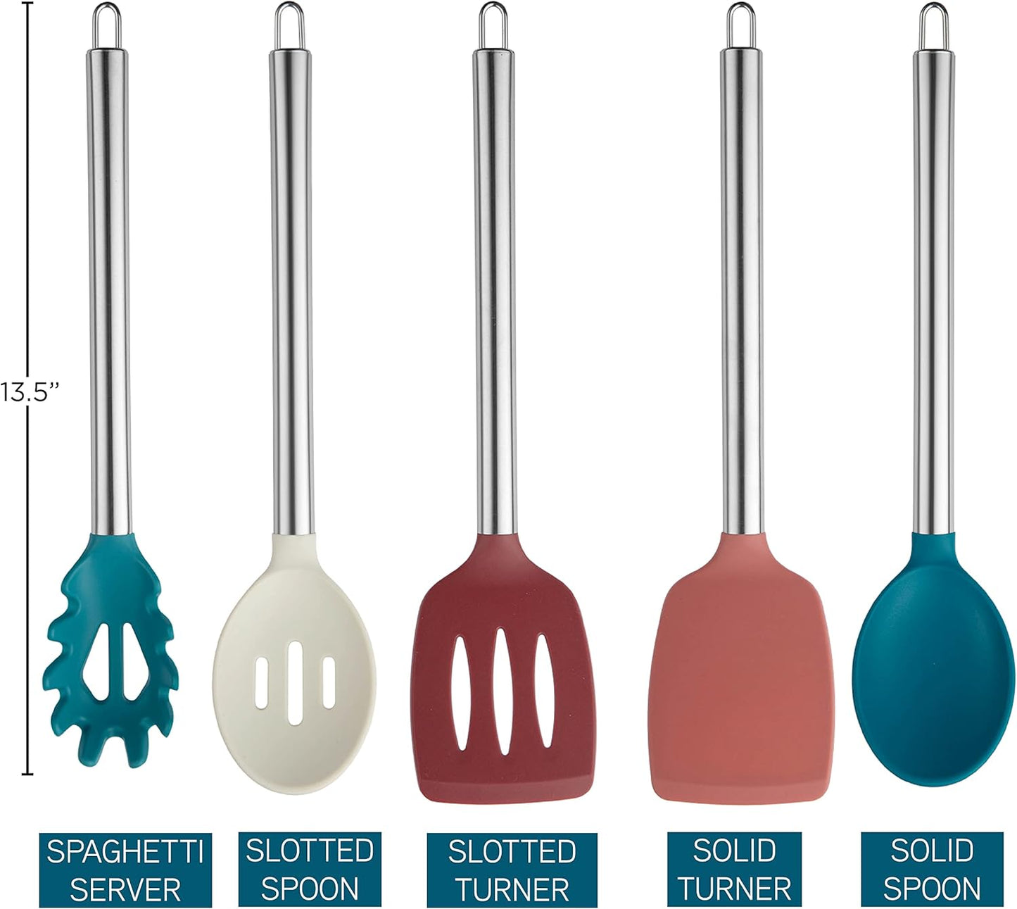 COOK WITH COLOR Silicone Cooking Utensils, Kitchen Utensil Set, Easy to Clean Silicone Kitchen Utensils, Cooking Utensils for Nonstick Cookware, Kitchen Gadgets Set, 10 Pieces, Green
