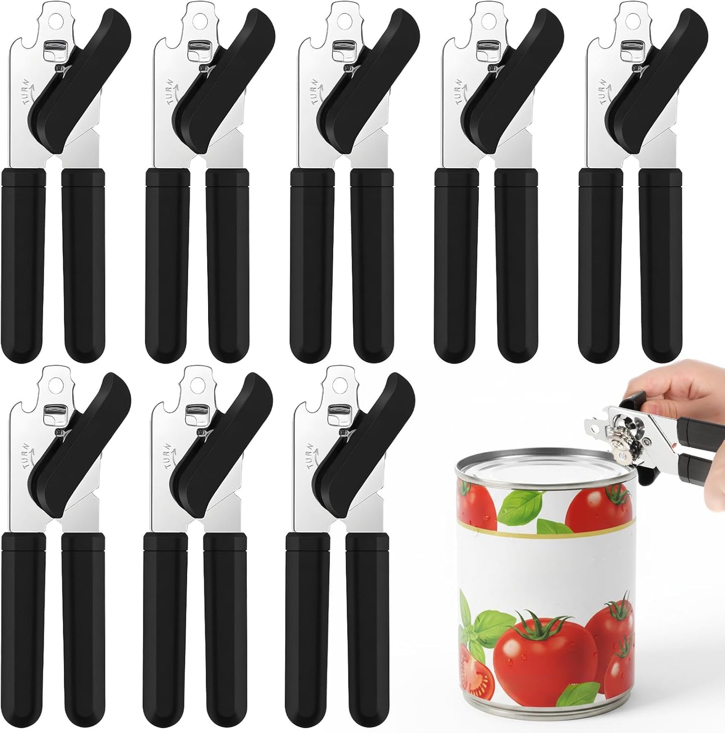 8 Pcs Manual Can Opener with Soft Handle Sharp Blade Smooth Edge Multifunctional Kitchen Gadget Handheld Openers Oversized Handheld Knob Can and Bottle Animals, Black