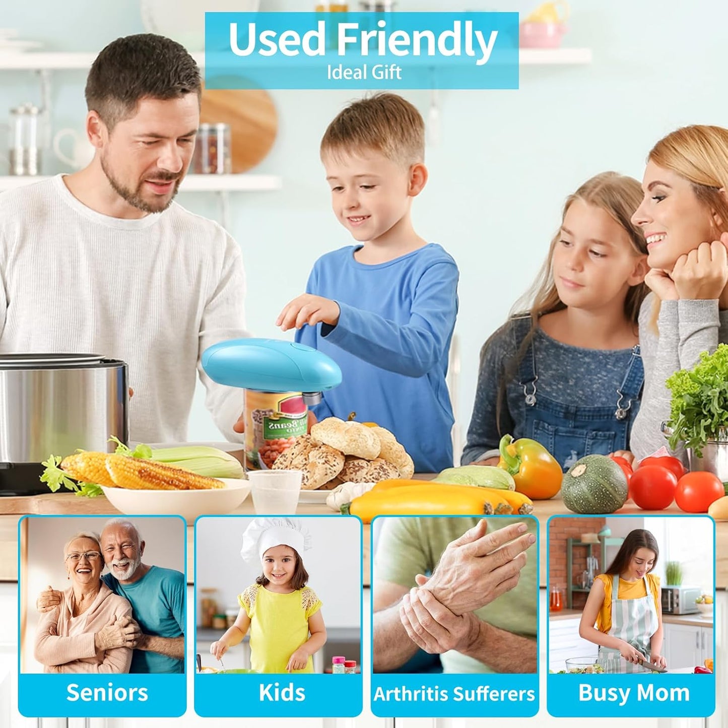 Can Opener Electric - Upgraded One-Touch Automatic, Smooth Edge, USB-C Rechargeable, Perfect for Seniors (Black)