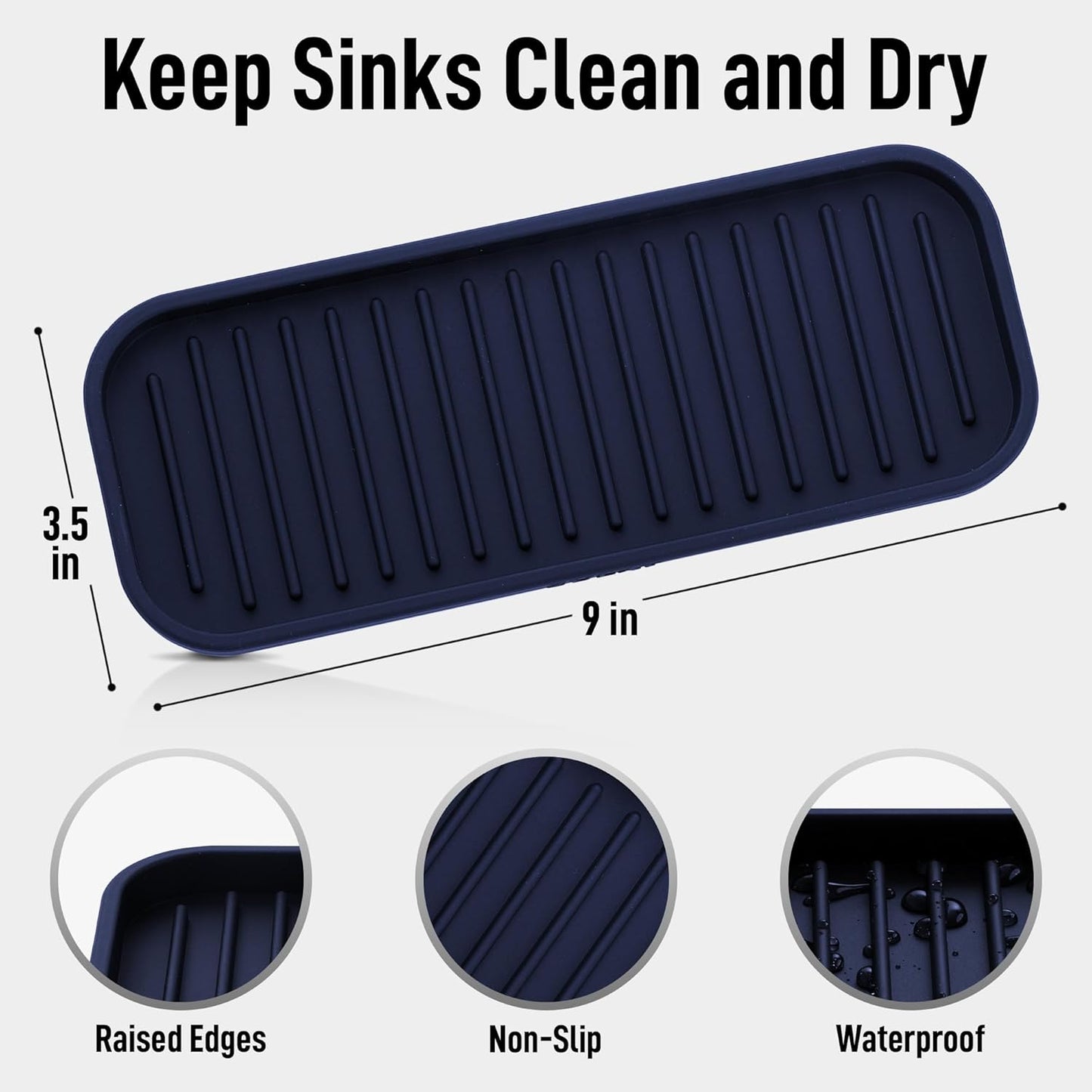 Zulay Kitchen (9x3.5in Sponge Holder for Kitchen Sink - Flexible Heavy-duty Multipurpose Sink Caddy - Counter Organizer for Kitchen, Bathroom, Makeup, Trinkets & More! (Grey)