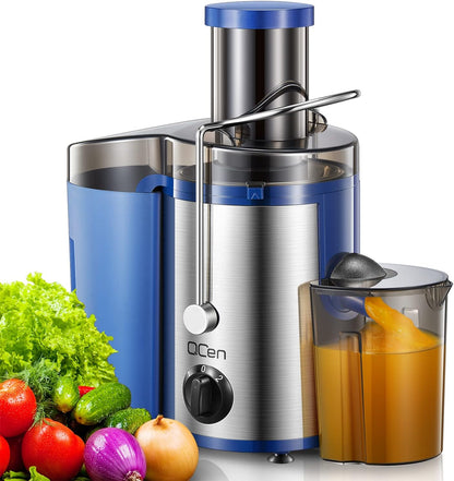 Qcen Juicer Machine, 500W Centrifugal Juicer Extractor with Wide Mouth 3” Feed Chute for Fruit Vegetable, Easy to Clean, Stainless Steel, BPA-free (Black)