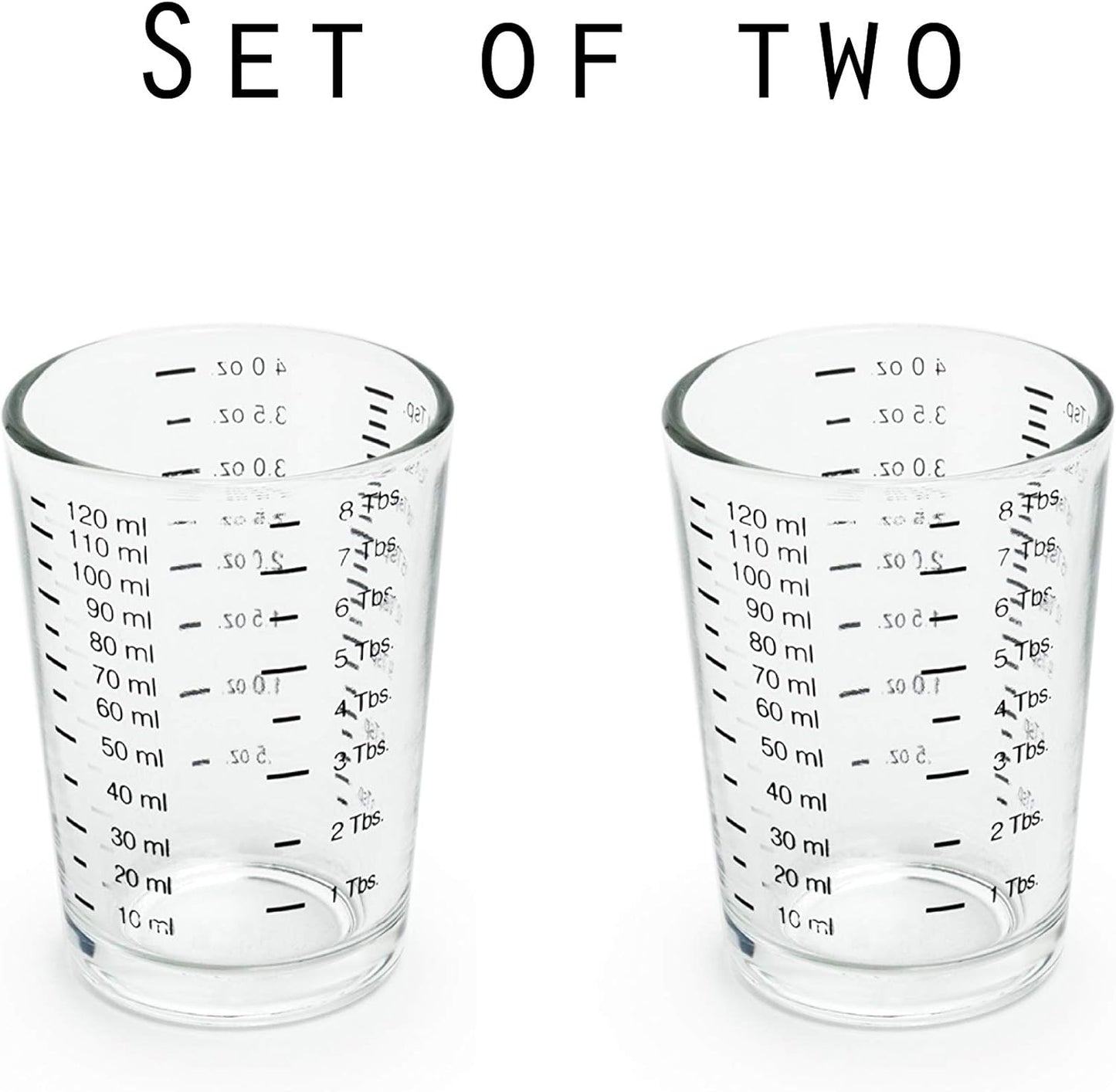 Fox Run Mini Multi-Purpose Liquid and Dry Measuring Shot Glass, Set of 2, 4-Ounce Cups, Clear, Small