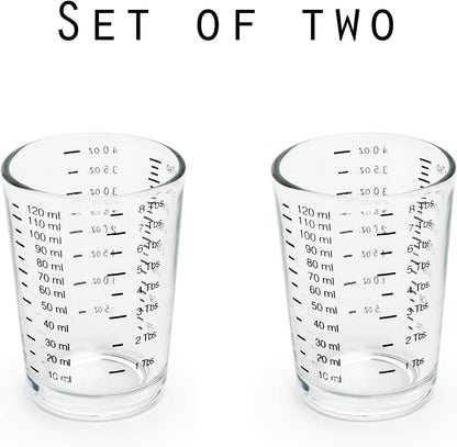 Fox Run Mini Multi-Purpose Liquid and Dry Measuring Shot Glass, Set of 2, 4-Ounce Cups, Clear, Small