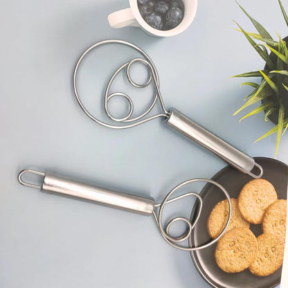 2 Pack Dough Whisk Stainless Steel Pastry Blender Whisks for Cooking, Dutch Style Bread Whisk Dough Mixer Hand Tool for Bread Batter Cake Pastry, Silver