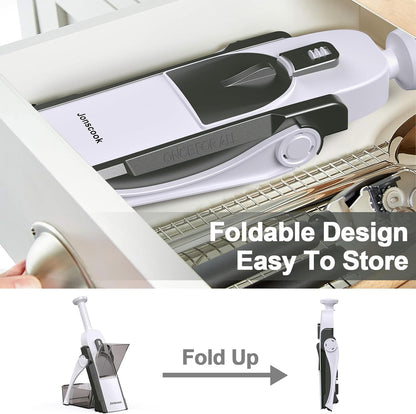 Safe Mandoline Slicer for Kitchen, Adjustable Thickness 0.1-8 mm, 5 in 1 Multi Vegetable Chopper, Potato Slicer, Food Chopper French Fry Cutte, Paring Knife/Cleaning Brush, Mandolin (BlackKnight)
