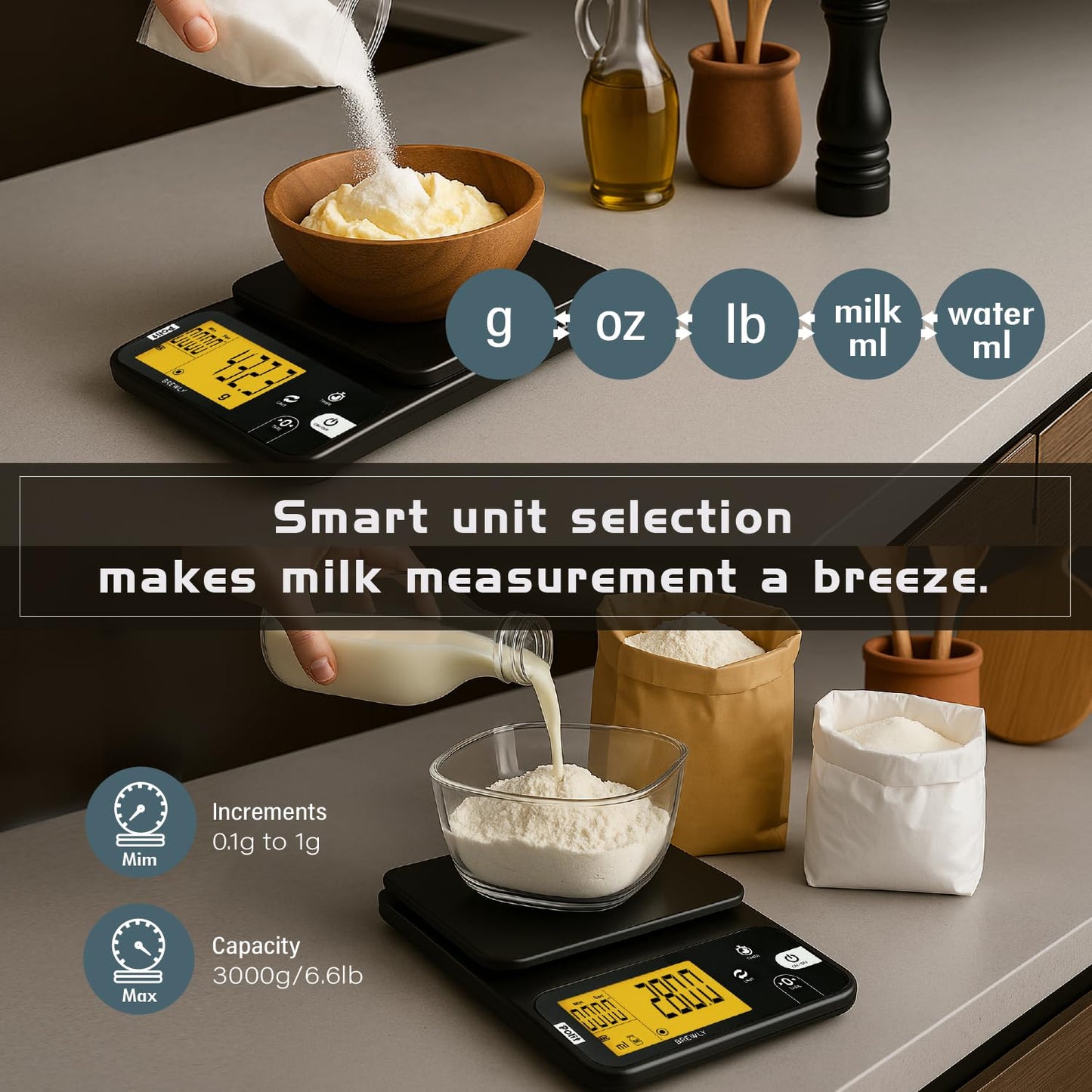 Polit Digital Kitchen Scale KT-66 30lb/13kg｜0.05oz/1g Precision Food Scale with LCD Display｜Battery or Plug-in｜Stainless Steel Top｜Grams, Ounces, Pounds｜5 Units for Baking, Farming & Shipping Scale