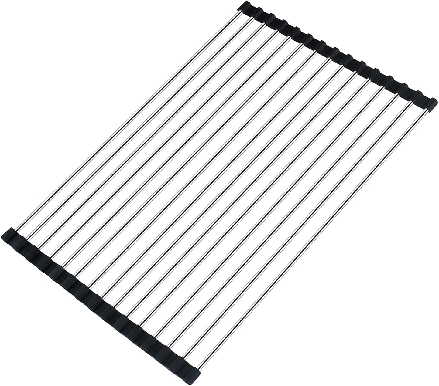 Seropy Roll Up Dish Drying Rack Over The Sink for Kitchen Sink Drying Rack Folding Dish Drainer Mat Rolling Dish Rack Sink Rack Stainless Steel Kitchen Dry Rack Black 17.5x15.7 Inch