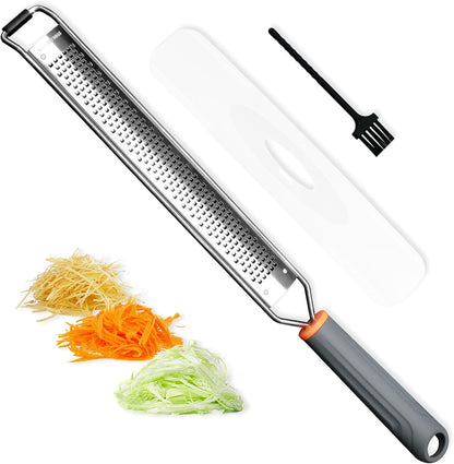 Stainless Steel Lemon Zester, Cheese Grater & Vegetable Grater with Silicone Handle - Parmesan Cheese Lemon, Garlic, Nutmeg, Chocolate, Fruits, Vegetables, Ginger - Cheese Grater (Gray)