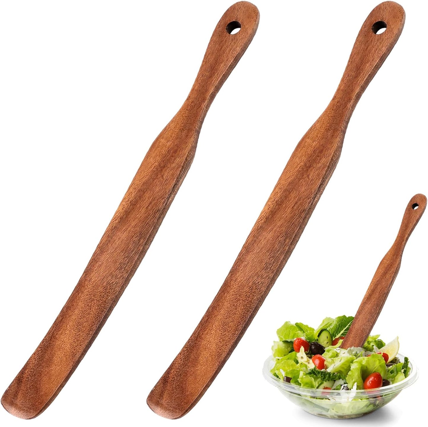 2 Pack Spurtle for Sourdough Starter, Sourdough Spatula Dough Whisk Mixing Reaching Bottom of Jar Long Handle Skinny Wooden Spurtle Spatula Tools for Non-Stick Cookware