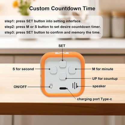Rotating Cube Pomodoro Visual Timer 5, 25, 10 50 Minutes Preset, Rechargeable Desk Productivity Flip Custom Countdown Timer w/Silicone Cover, Silent Mode for ADHD Study, Work, School(Orange)