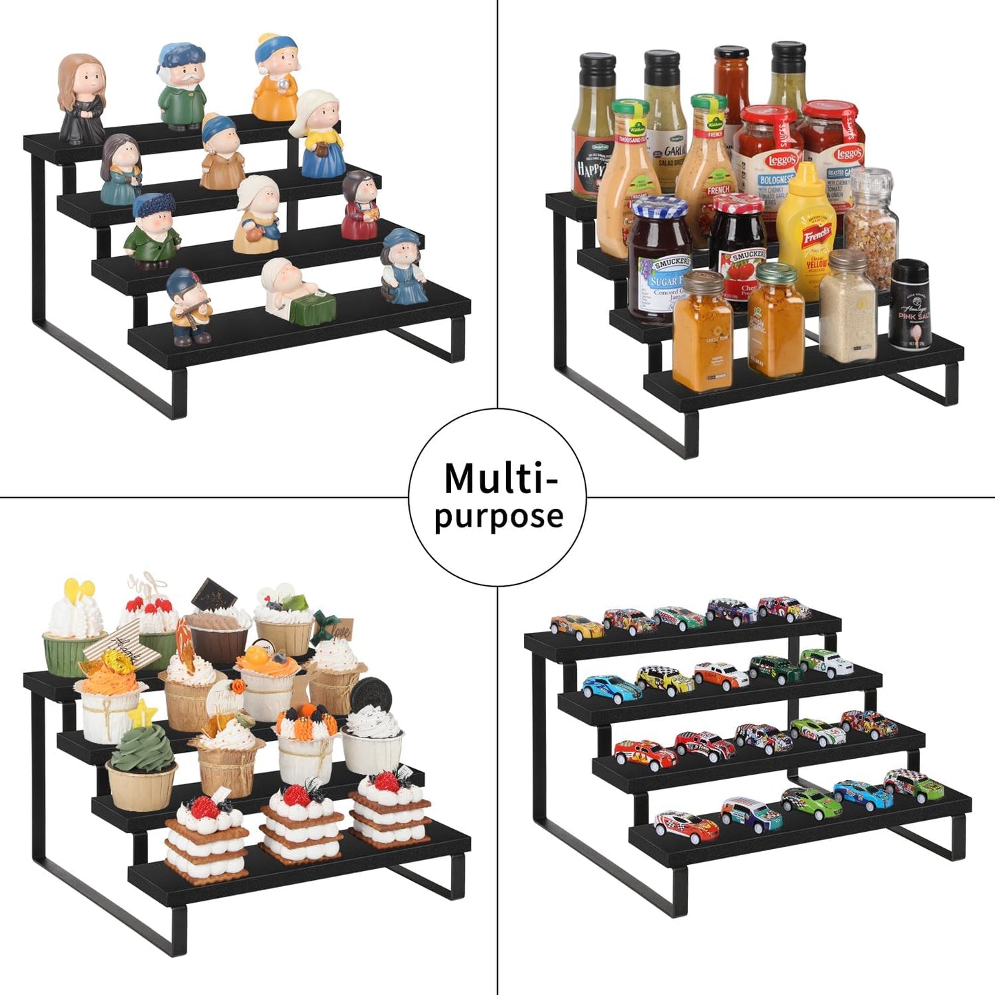 YINMIT Wooden Display Riser Stand, Tiered Perfume and Cologne Organizer Stand, 4 Tier Spice Rack Organizer, Rustic Display Shelf for Candles (4 Tier)