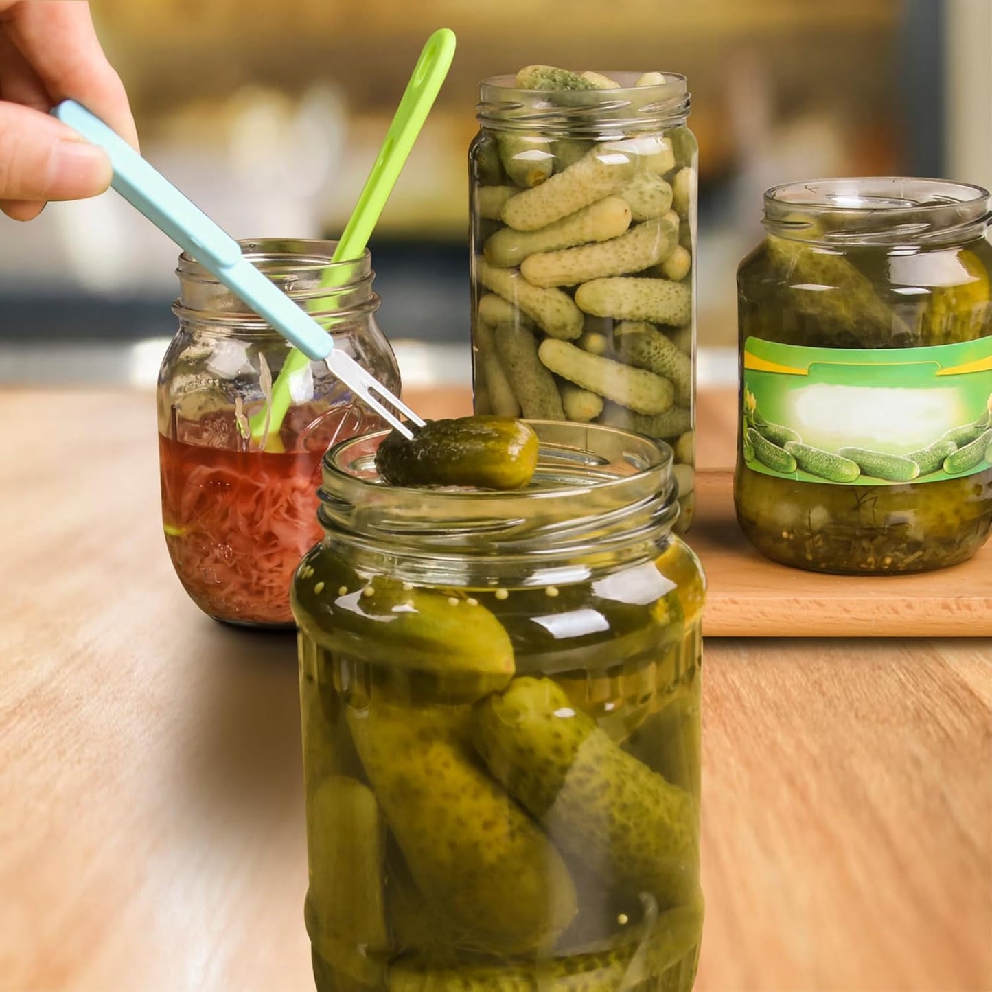 pickle forks 2 pieces Olive Spoon, pickle picker Jar Spoon and Fork Set, for Kitchen Olives Cans, Onions, Cucumbers, Slotted Spoon