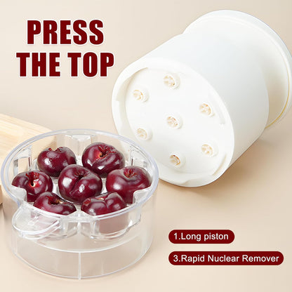 Cherry Pitter Multiple,2025 Quickly Release Multi Cherries Stoner Pitter,7-Hole Push Button Cherr'y Core Pit'ter Tool with Splatter Protector,Pit Seed Remover for Making Cherry Jam, Black