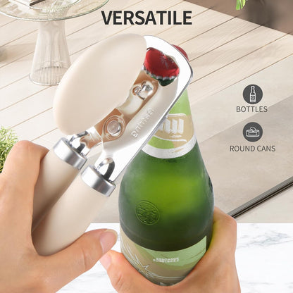Safring Can Opener Manual, Heavy Duty Stainless Steel Smooth Edge Can Openers With Soft Touch Handle, Oversized Handheld Easy Turn Knob, Multi-Function Bottle Opener, Black