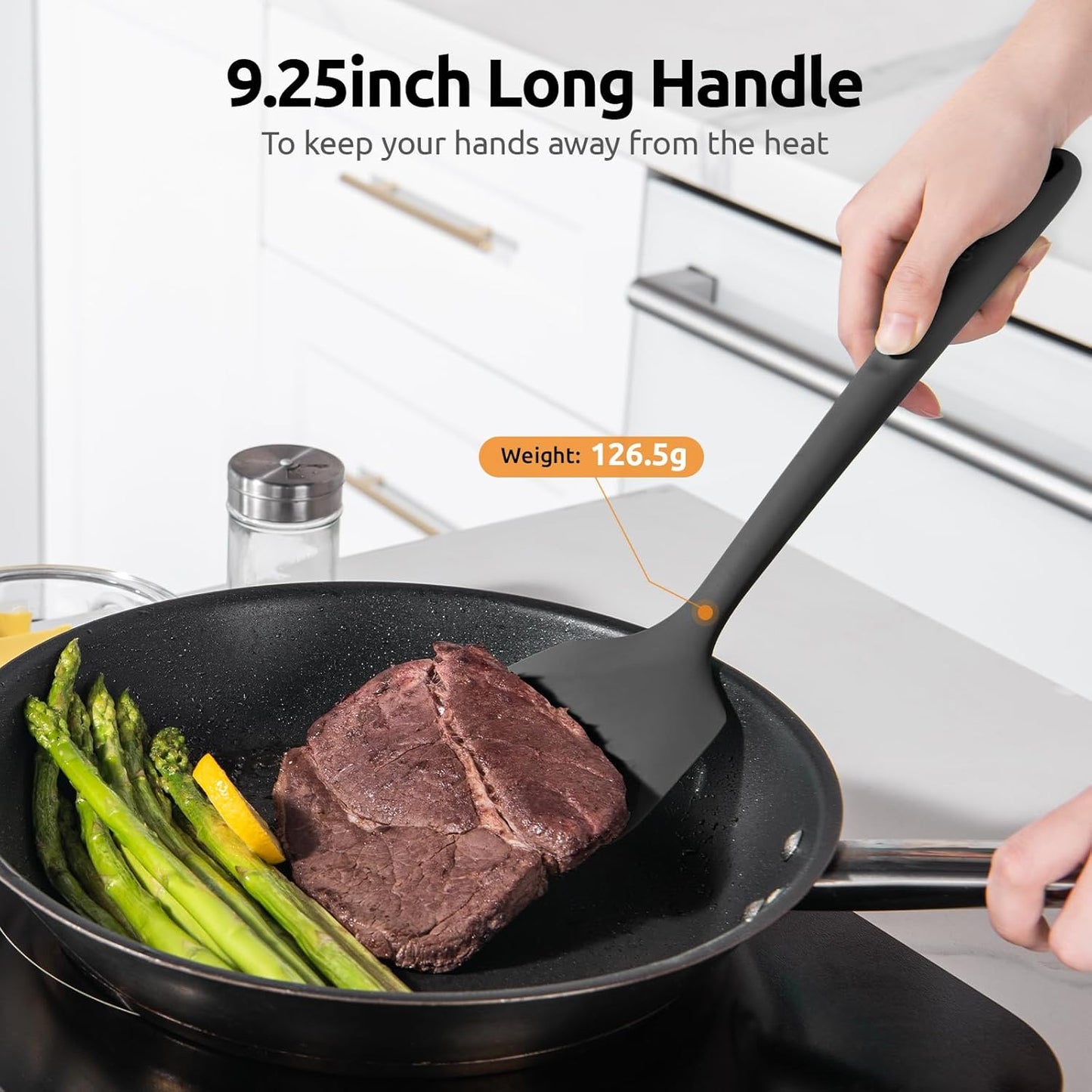600ºF Heat Resistant Slotted Turner: U-Taste 13.6in Silicone Kitchen Spatula Flipper, 3.74in Wide Food Grade Flexible Thin Rubber Cooking Utensil for Egg, Pancake, Cookie in Nonstick Cookware (Red)