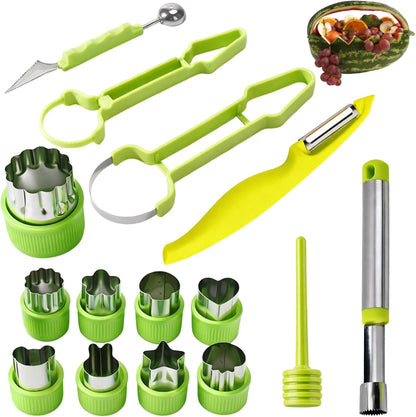 Melon Baller Scoop Set,15-Piece Fruit Cutter Shapes Kit with Melon Baller,Stainless Steel and PP Material for Fruit Carving and Kitchen Use,Durable Fruit Shape Cutters for Professional and Home Chefs