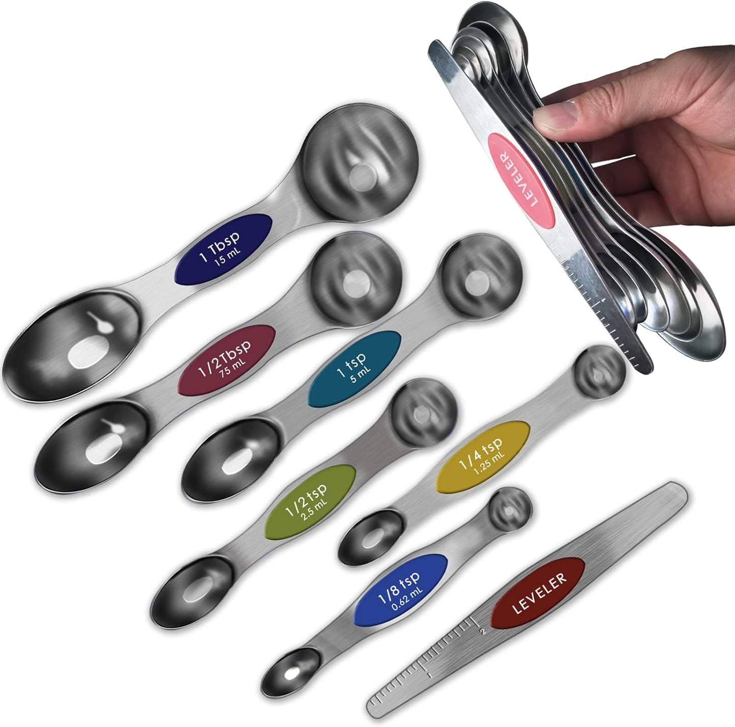 Measuring Spoons Set, Dual Sided(7PCS), Magnetic Measuring Spoons Stainless Steel Easy to Read, Stay Together Fits in Spice Jar