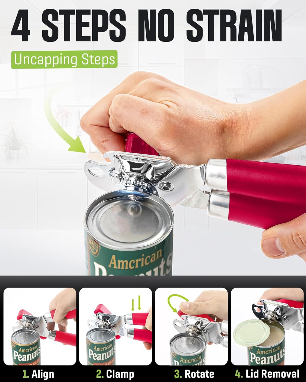 Multifunctional Can Opener Manual, Durable Heavy Duty Handheld Strong Can Opener with Smooth Cutting Edge, Friendly Kitchen Essentials Tool for Seniors, Camping and Bottle Opening-Black