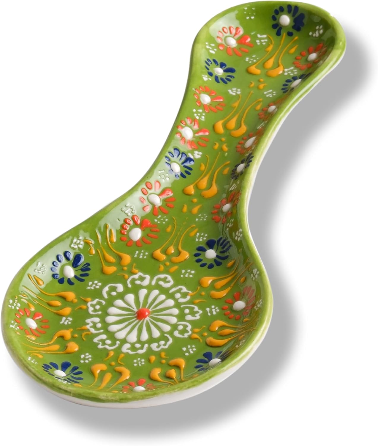 Handmade Spoon Rest, Ceramic Spoon Rest for Stove Top, 10" Spoon Rest for Kitchen Counter, Dishwasher Safe Spoon Holder for Stove, Housewarming Gifts Utensil Rest, Colorful Spoon Rests (Black)