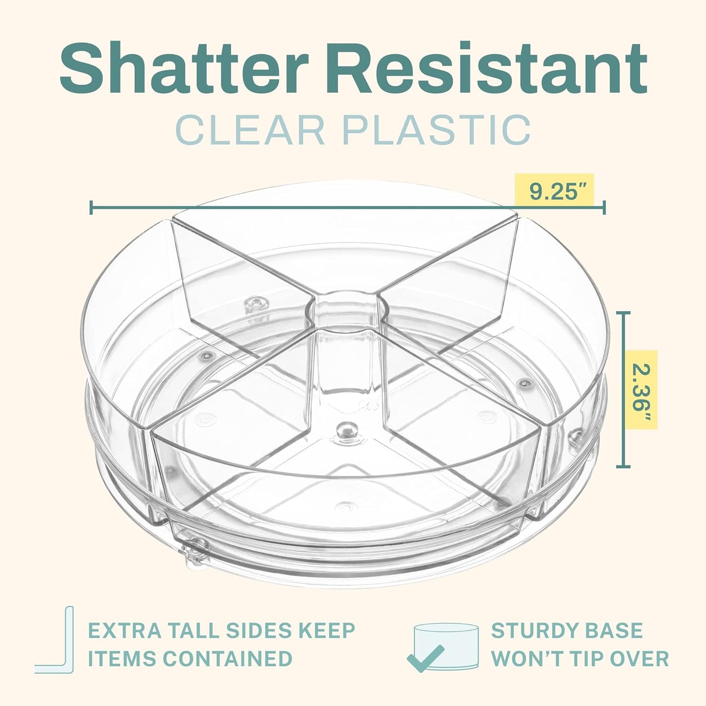 Home Intuition Round Plastic Clear Lazy Susan Turntable Food Storage Container for Kitchen (9" Round, 1 Pack)