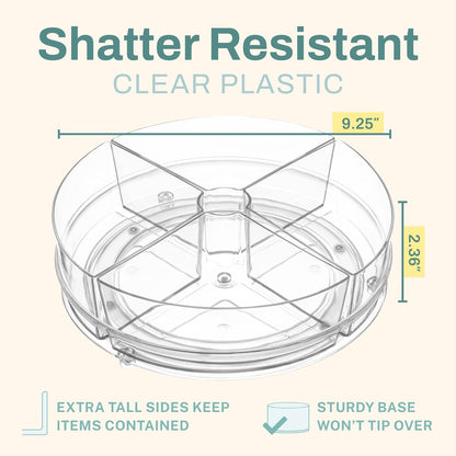 Home Intuition Round Plastic Clear Lazy Susan Turntable Food Storage Container for Kitchen (9" Round, 1 Pack)