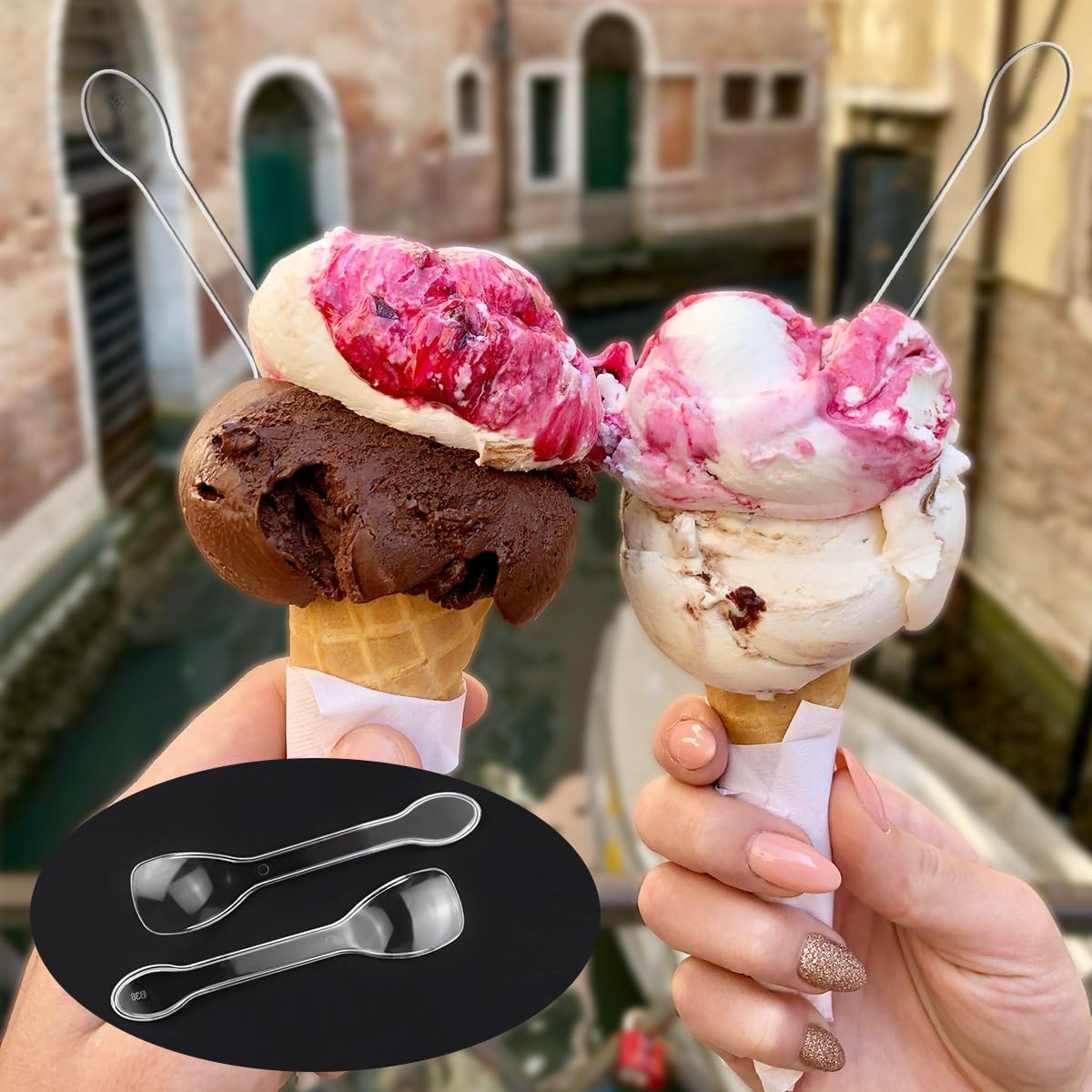 yuntop 100PCS Tasting Spoons Ice Cream Dessert Taster Spoons Plastic Mini Spoons Disposable Dessert Spoons for Miniature Dessert Cups, Sampling, Small Catering Supplies, Tasting Party (Clear)