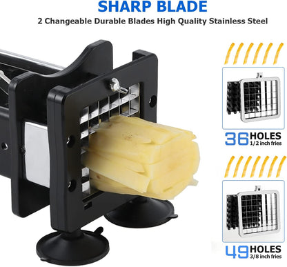 Redhoney French Fry Cutter Stainless Steel Potato Cutter With 1/2" and 3/8" Commercial Grade Blades, Vegetable Cutter Chopper for Vegetables, Cucumbers, Potatoes
