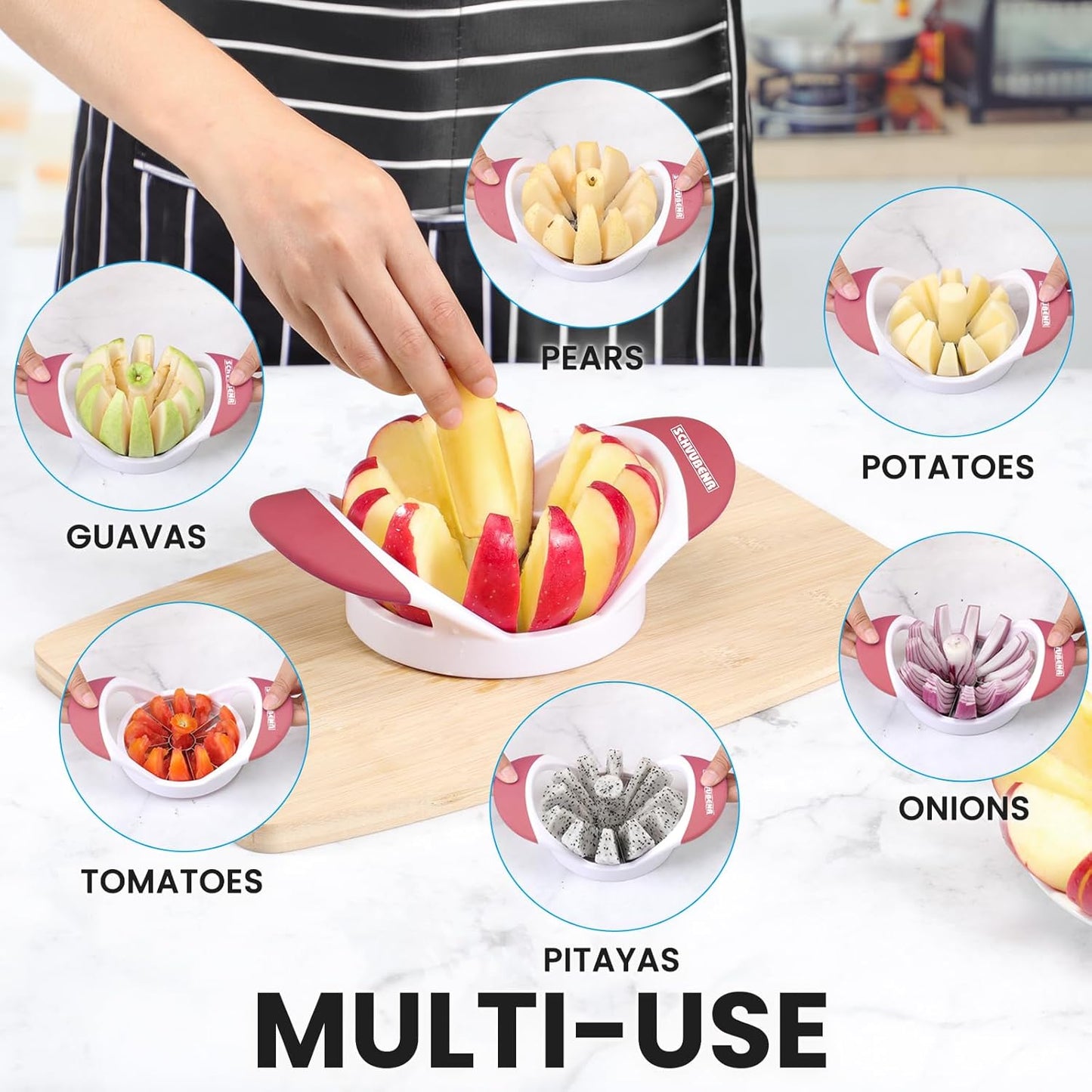 SCHVUBENR 12-Blade Apple Slicer and Corer - 4.72 Inch Sharp Stainless Steel Apple Cutter - Professional Apple Divider Tool for Quick Slices - Easy to Use & Clean - Slice Fruits with Ease - Black