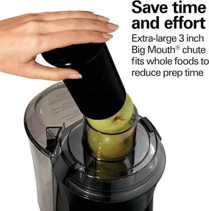 Hamilton Beach Juicer Machine, Big Mouth 3” Feed Chute for Whole Fruits and Vegetables, Easy to Clean, Centrifugal Extractor, Vegetable & Fruit Juicer, BPA Free, 800W Motor, Black