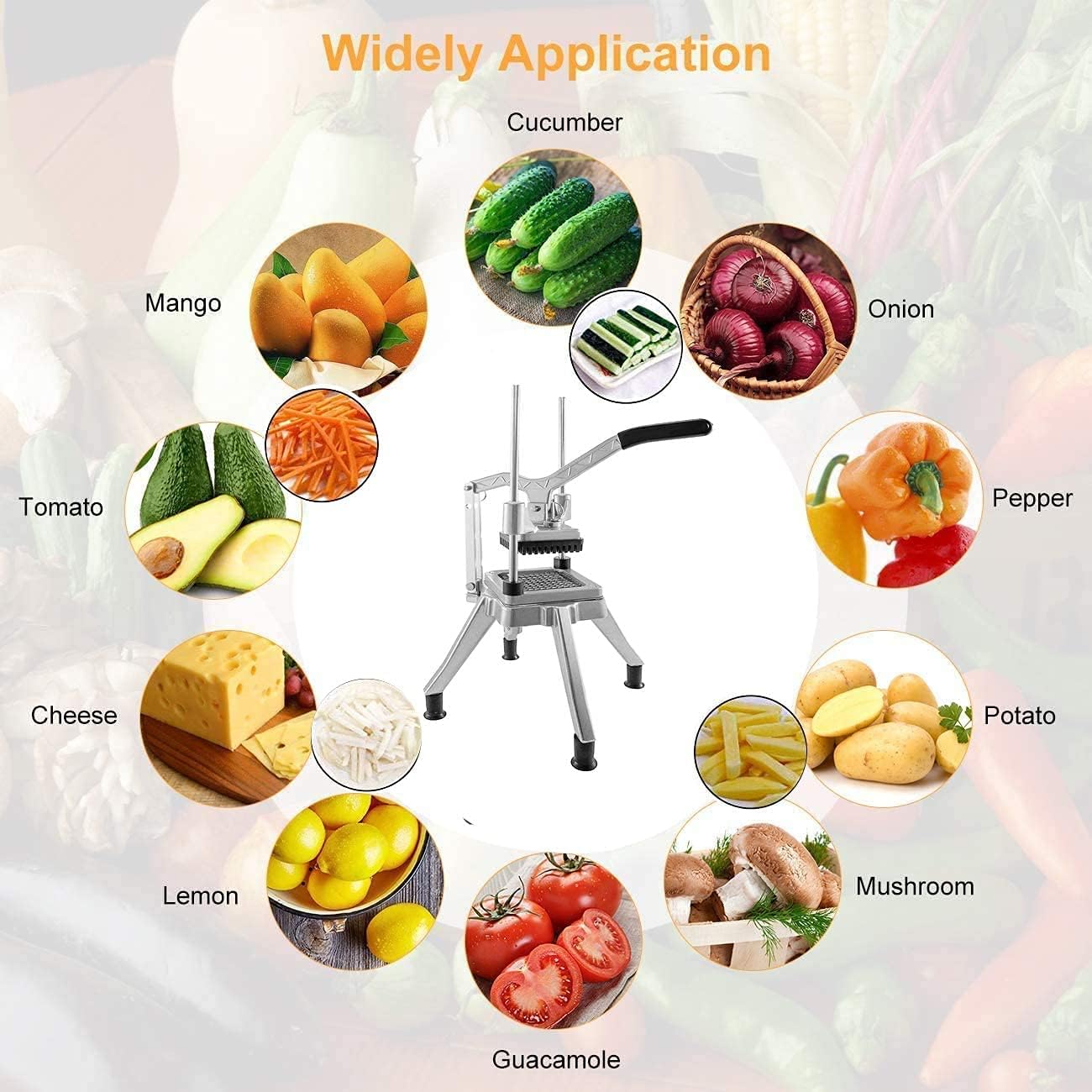 2-in-1 Commercial Juicer & Vegetable Chopper – Heavy Duty Cast Iron Manual Citrus Press with Stainless Steel Food Dicer, French Fry Cutter, 1/2" 3/8" 1/4" Blades for Potatoes