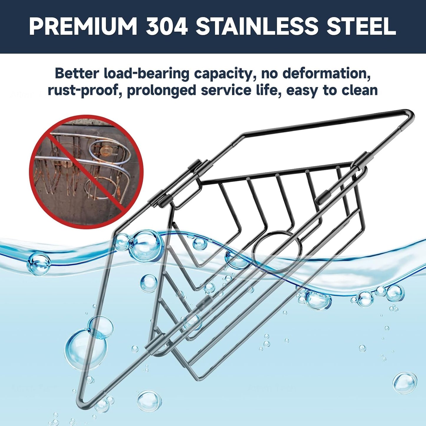 NiHome Extendable Arm Stainless Steel Kitchen Sink Corner Caddy, Easy Install Space-Saving Adjustable Sponge Holder, Non-Slip Rust-Resistant for Brushes, Soap, Sponges (Silver)
