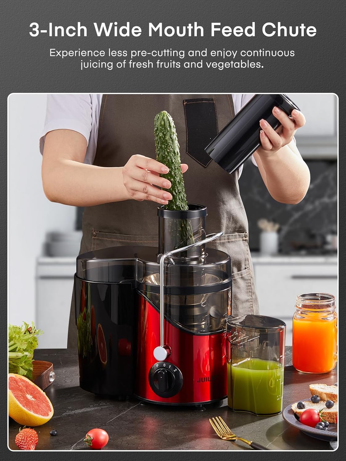 Juicer Machines, Juilist 3" Wide Mouth Juicer Extractor Max Power 800W, for Vegetable and Fruit with 3-Speed Setting, 400W Motor, Easy to Clean