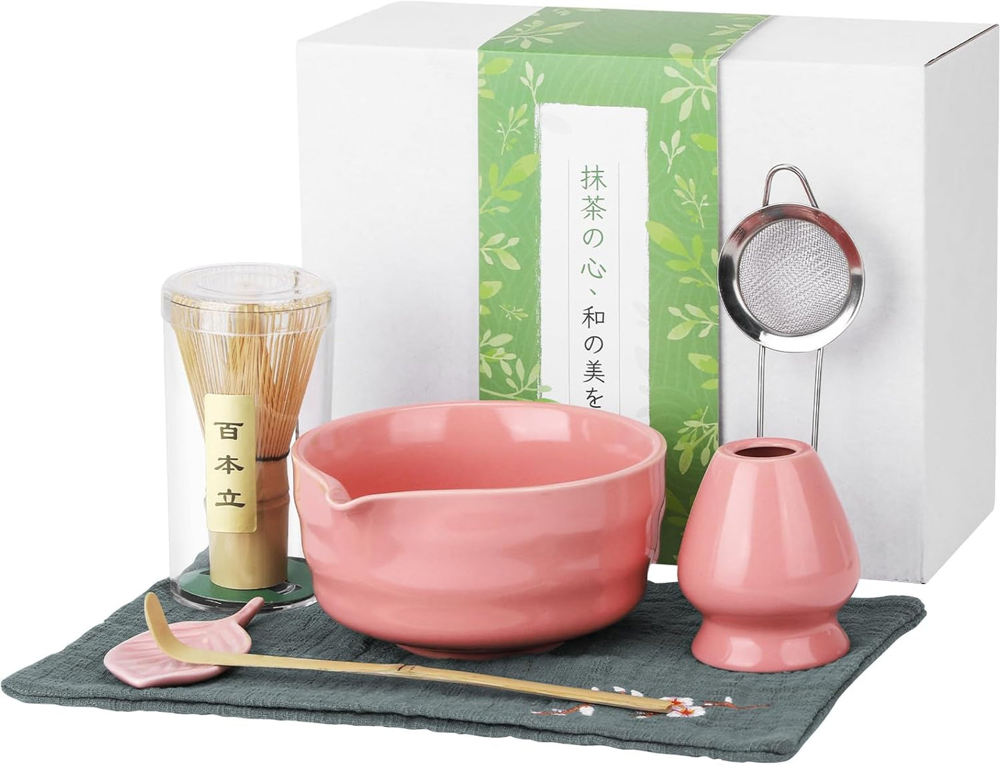 Matcha Whisk Sets, 5 Pcs Handmade Ceremony Matcha Kit, Ceramic Matcha Bowl with Spout, Whisk Set for Making Matcha, Gift for Lover, Family, Friends, Tea Enthusiasts